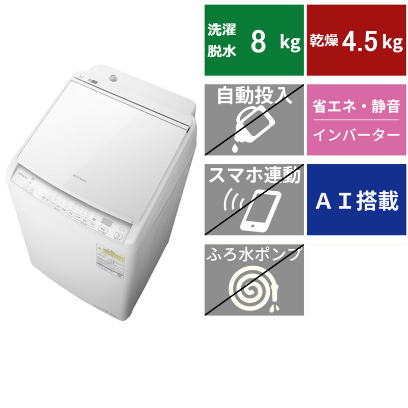 縦型洗濯乾燥機<br>BW-DV80K (洗濯・脱水8kg、乾燥4.5kg)