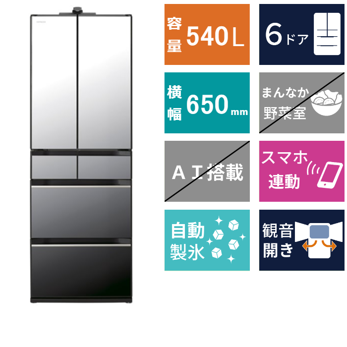6ドア冷凍冷蔵庫<br>R-HXCC54X (540L)