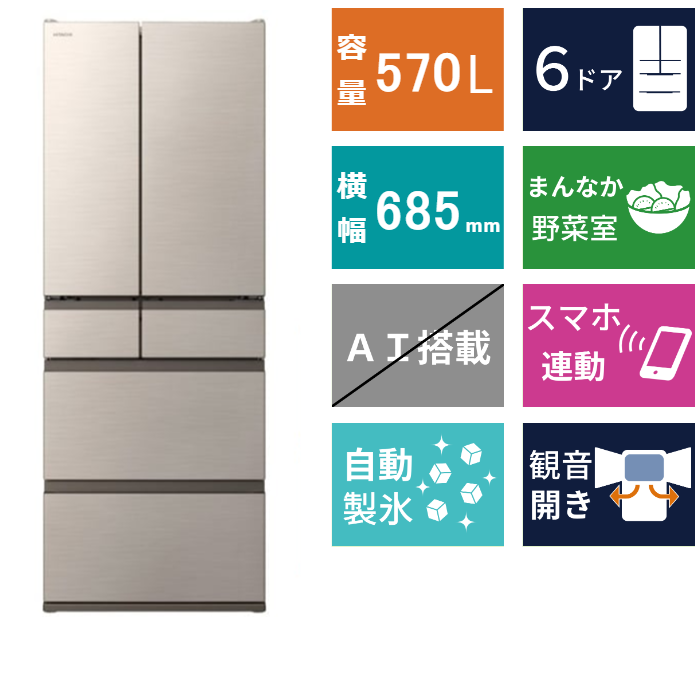 6ドア冷凍冷蔵庫<br>R-VWC57X (570L)
