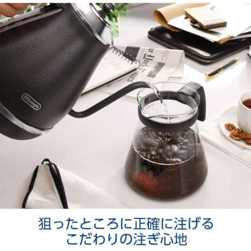【デロンギ】<br>アイコナ 温度設定機能付き電気カフェケトル ｜ KBOE1230J