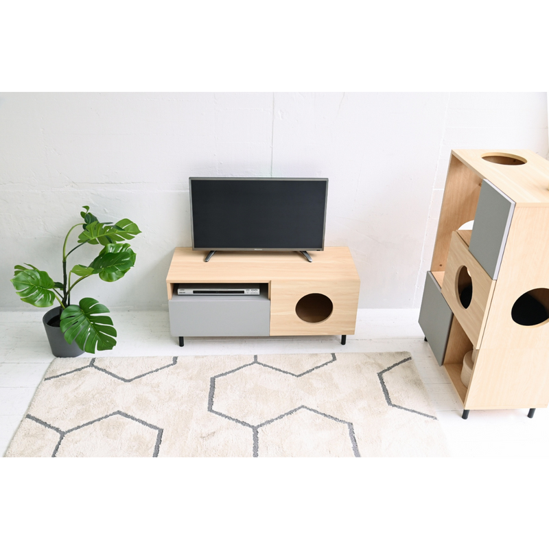 お客様組立家具】テレビ台 猫 家具 40型対応 幅 100 ペットハウス 収納キャビネット キャットトイレタリー ペット家具  キャットハウス　FNK-0001-NAGY