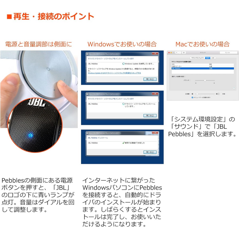 【JBL】<br>パソコン用スピーカー　JBL PEBBLES