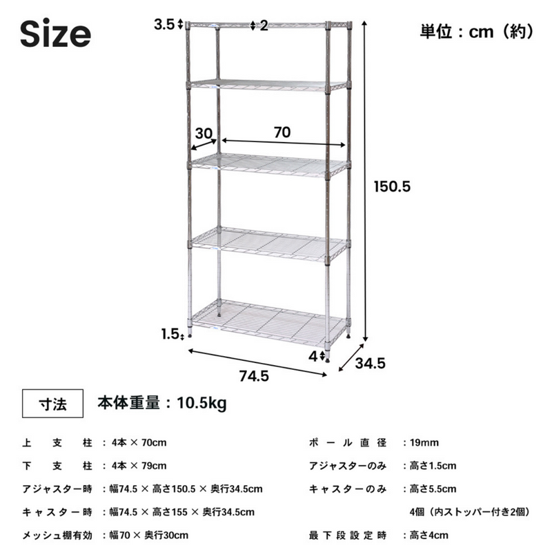 【お客様組立品】システムラックα5段75W　7535-155　可動棚　コーナン オリジナル