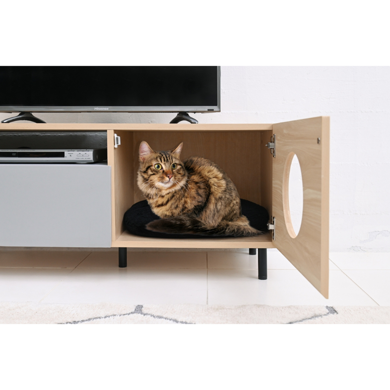 お客様組立家具】テレビ台 猫 家具 40型対応 幅 100 ペットハウス 収納キャビネット キャットトイレタリー ペット家具  キャットハウス　FNK-0001-NAGY