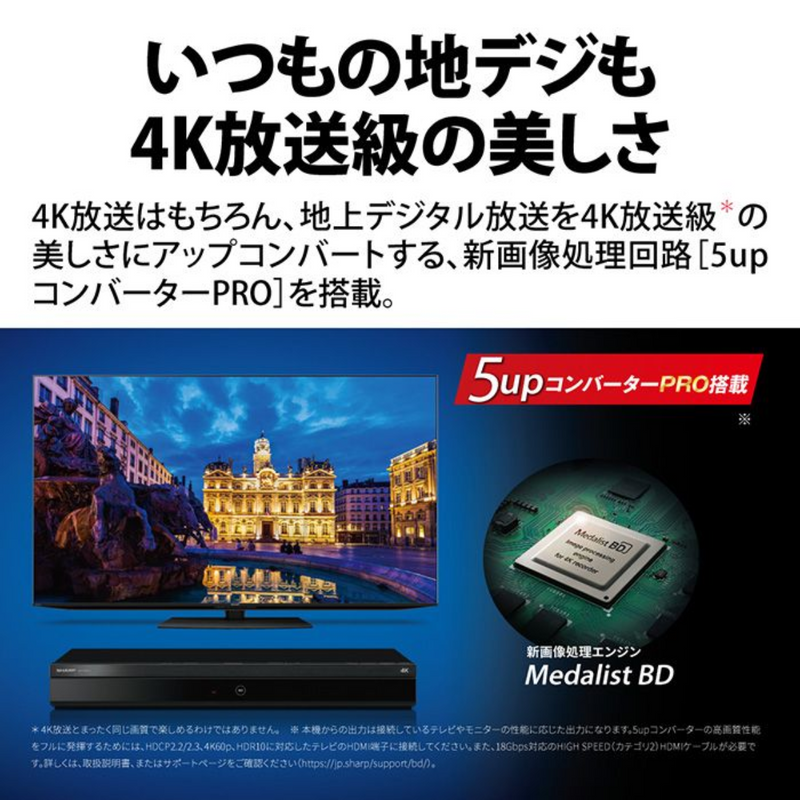 【 SHARP 】<br>AQUOS 4Kレコーダー＜1000GB（1TB）＞｜4B-C10EW3