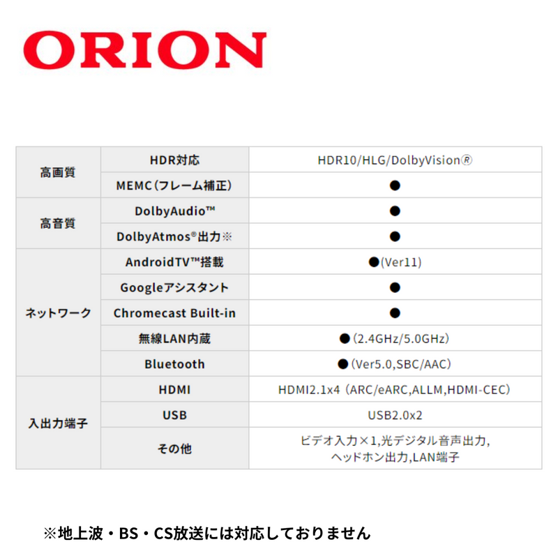 【 ORION 】<br>AndroidTV™搭載 チューナーレス スマートテレビ 50v型  | SAUD501