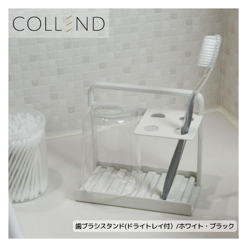 【 COLLEND 】<br>歯ブラシスタンド(ドライトレイ付）<br>ホワイト(TS-WH)・ブラック(TS-BK)